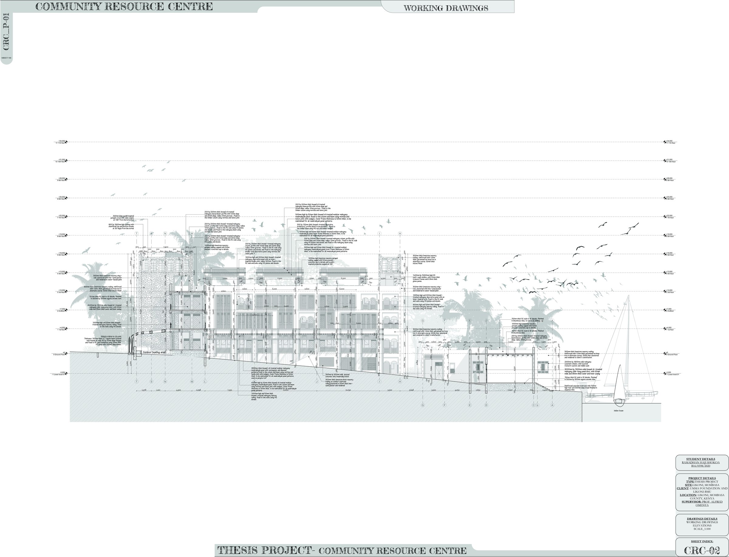 Section drawing of the Likoni Community Resource Centre